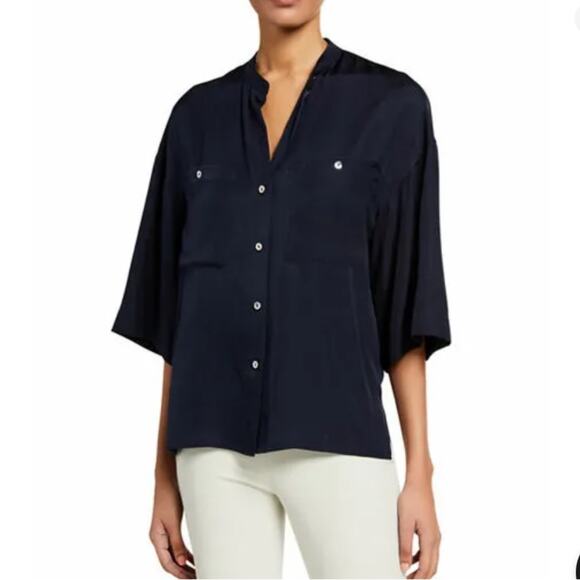 Vince Silk Blend Utility Shirt blue Sz S - Picture 1 of 9